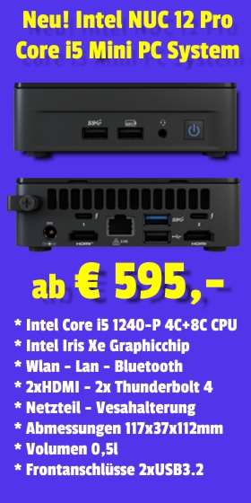 Intel NUC 12 Pro Mini-PC mit i5 1240-P ab 595 €