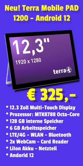 Terra Mobile Pad 1200 mit Android 12 um 325 €