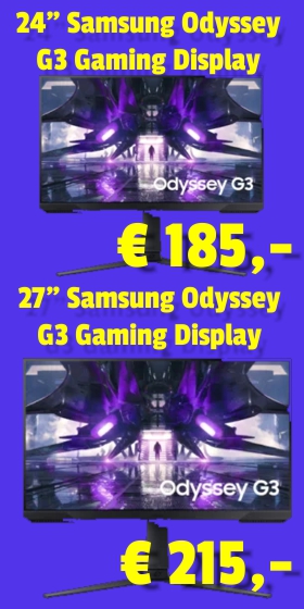 24 Zoll Samsung Odyssey G3 um 185 € und 27 Zoll Samsung Odyssey G3 um 215 €