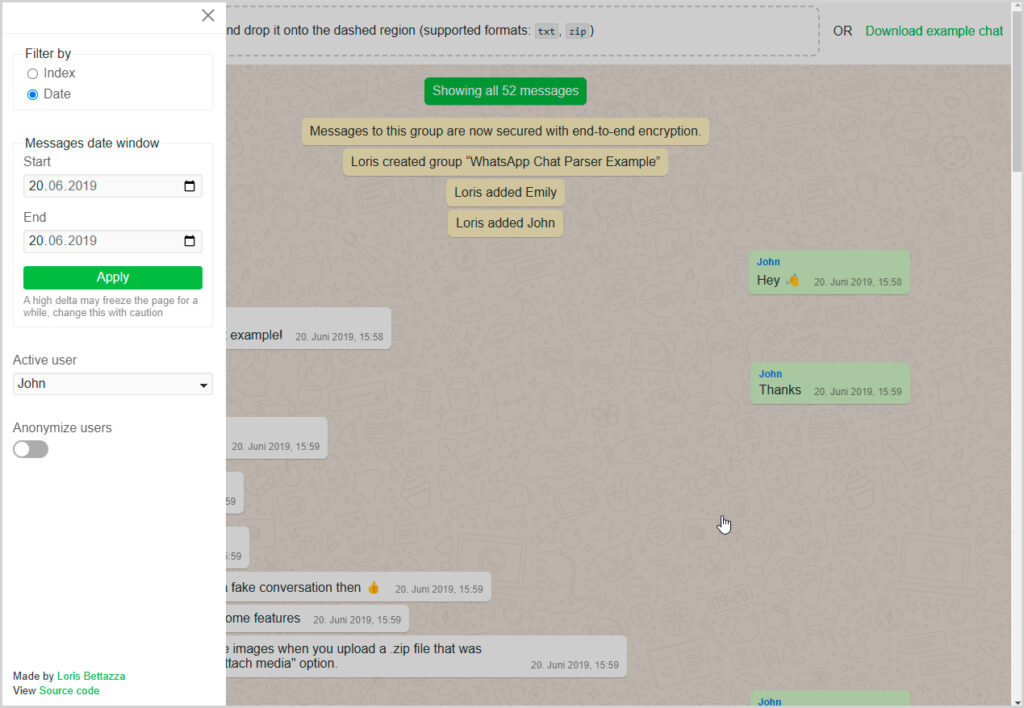 WhatsApp Chat Parser Beispiel