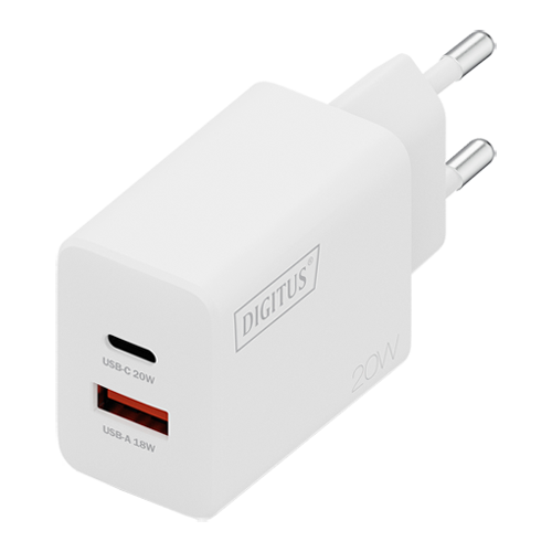 DIGITUS USB Charger 20W, 1x USB-C, 1x USB-A